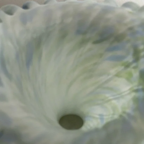 Elegant Fenton Green, Blue and White Glass Bridal Basket - Picture 4 of 6